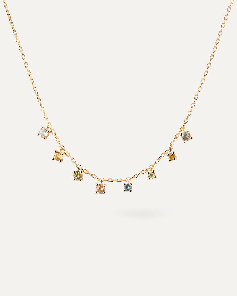 Collana a catena placcata oro con otto ciondoli di zirconi multicolore