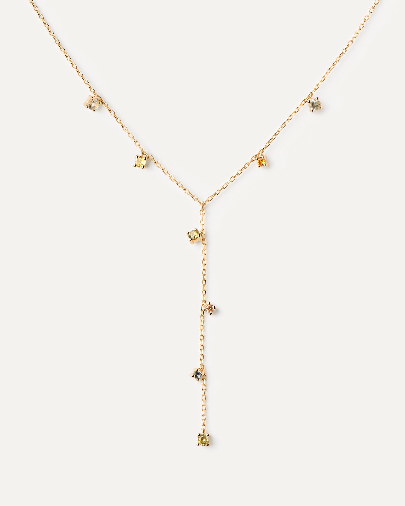 Collar cadena Y de plata bañada en oro con ocho colgantes multipiedra