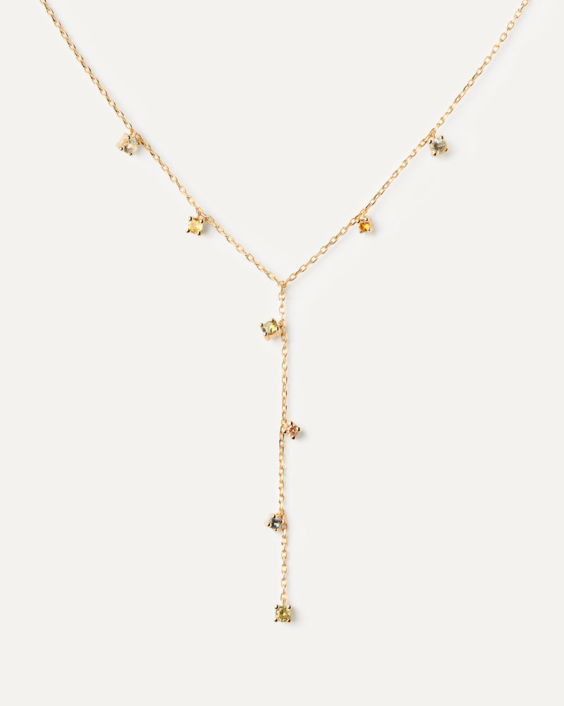 Collana a catena Y placcata oro e otto ciondoli multistone