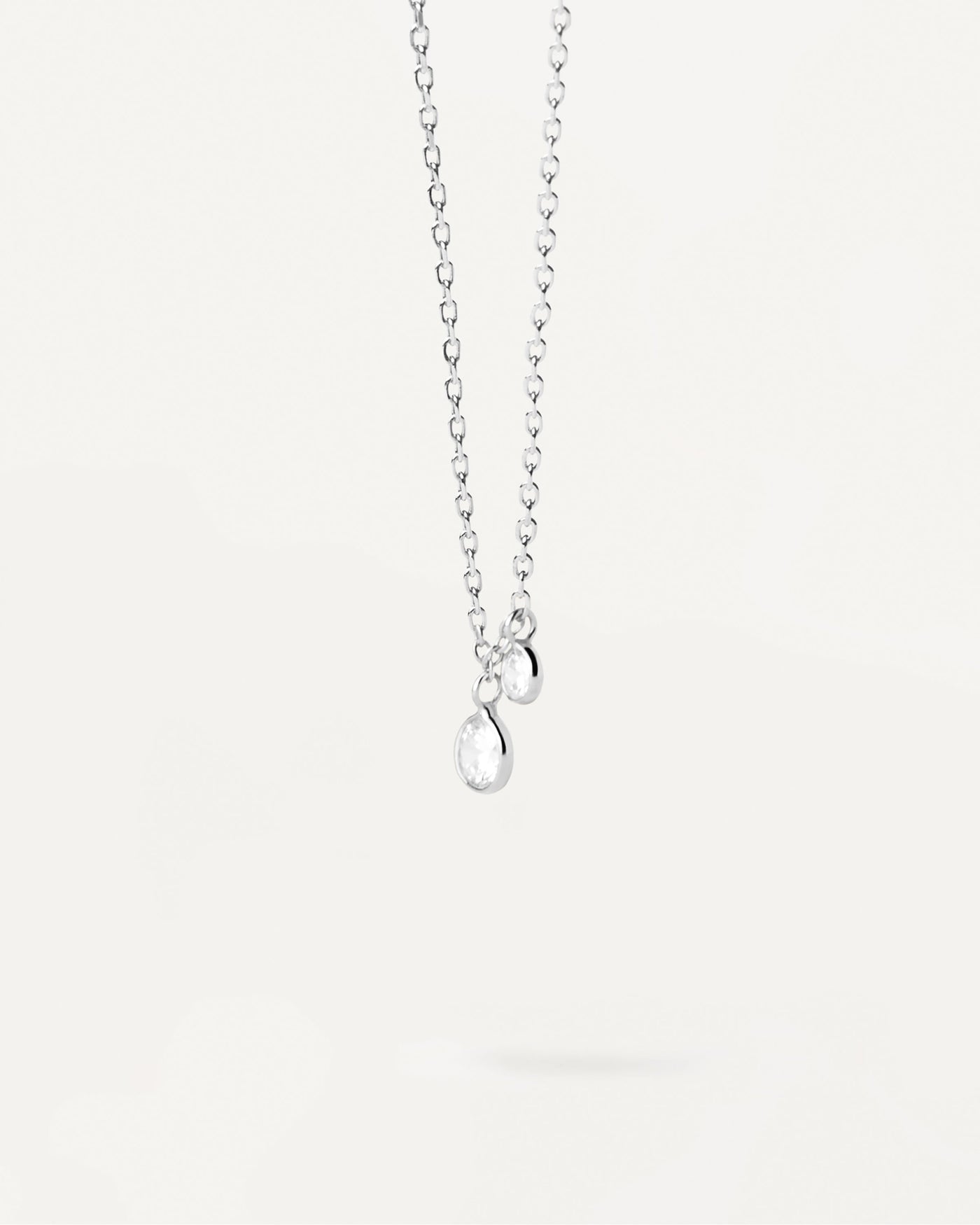 Elegant necklace with two round fixed zirconia pendants set in circ. Bliss Silver Necklace PDPAOLA