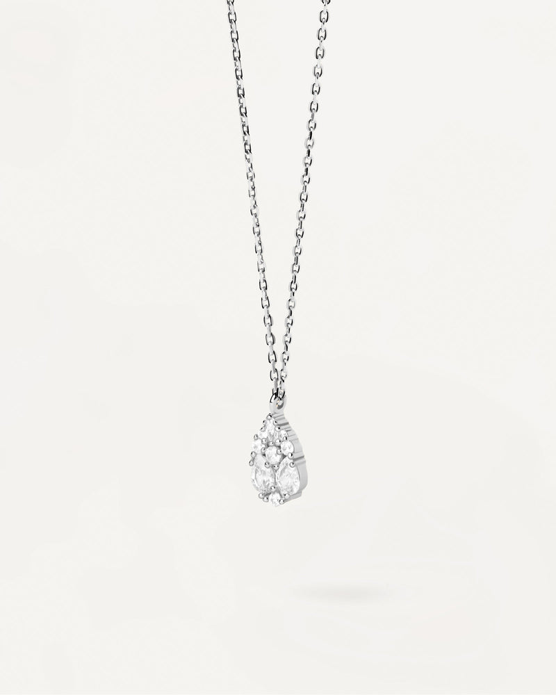 Sterling silver chain necklace with pear shape multi-stone cluster pendant