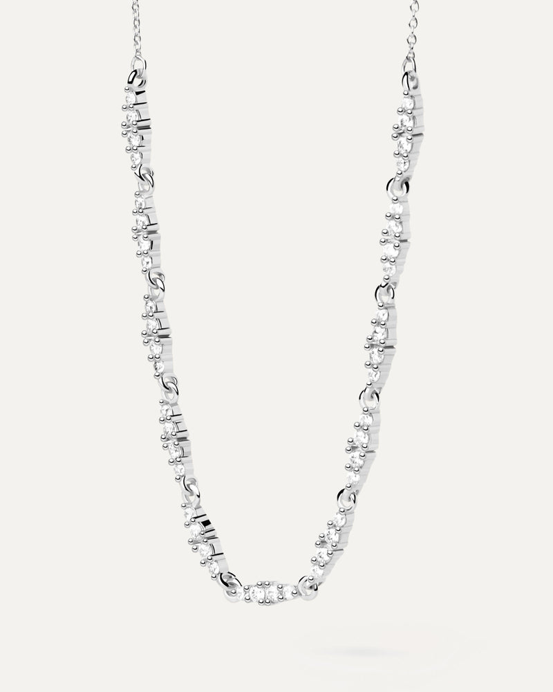 Sterling silver chain necklace with eye shape multi-stone cluster links