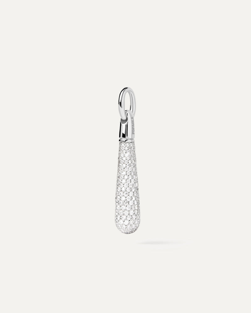 Stackable pavé drop silver pendant to customize necklace or hoops