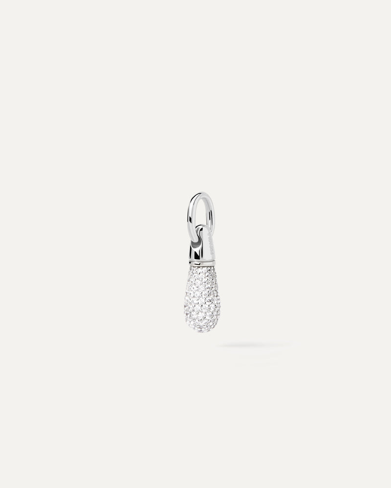 Stackable small pavé drop silver pendant to customize necklace or hoops