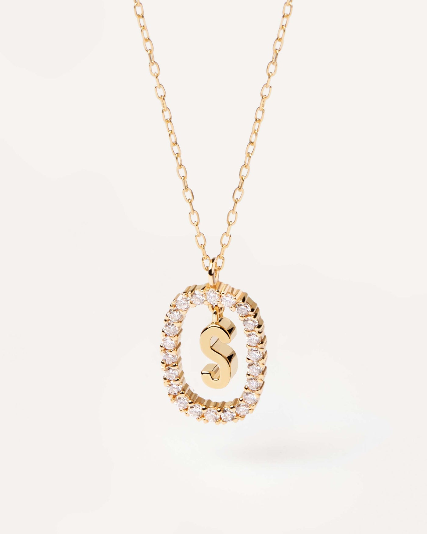 2023 Selection | Diamonds and Gold Letter S Necklace. Initial S necklace in solid yellow gold, circled by 0.33 carats lab-grown diamonds. Get the latest arrival from PDPAOLA. Place your order safely and get this Best Seller. Free Shipping.