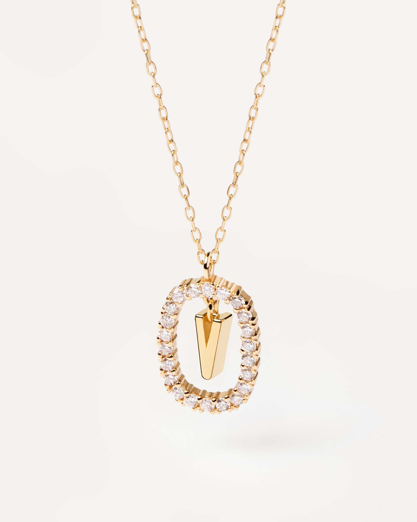 2023 Selection | Diamonds and Gold Letter V Necklace. Initial V necklace in solid yellow gold, circled by 0.33 carats lab-grown diamonds. Get the latest arrival from PDPAOLA. Place your order safely and get this Best Seller. Free Shipping.