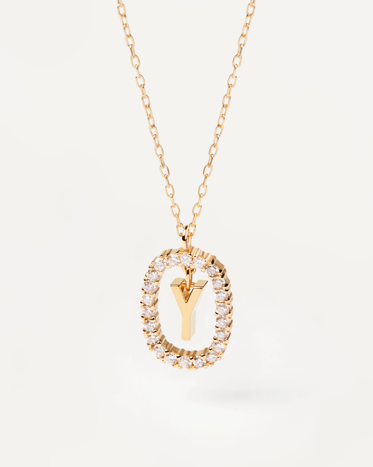 Diamonds and Gold Letter Y Necklace 18K Solid Gold PDPAOLA
