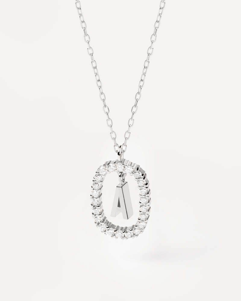 Diamonds and White Gold Letter A Necklace - 
  
    18K White gold / Rhodium silver plating
  
