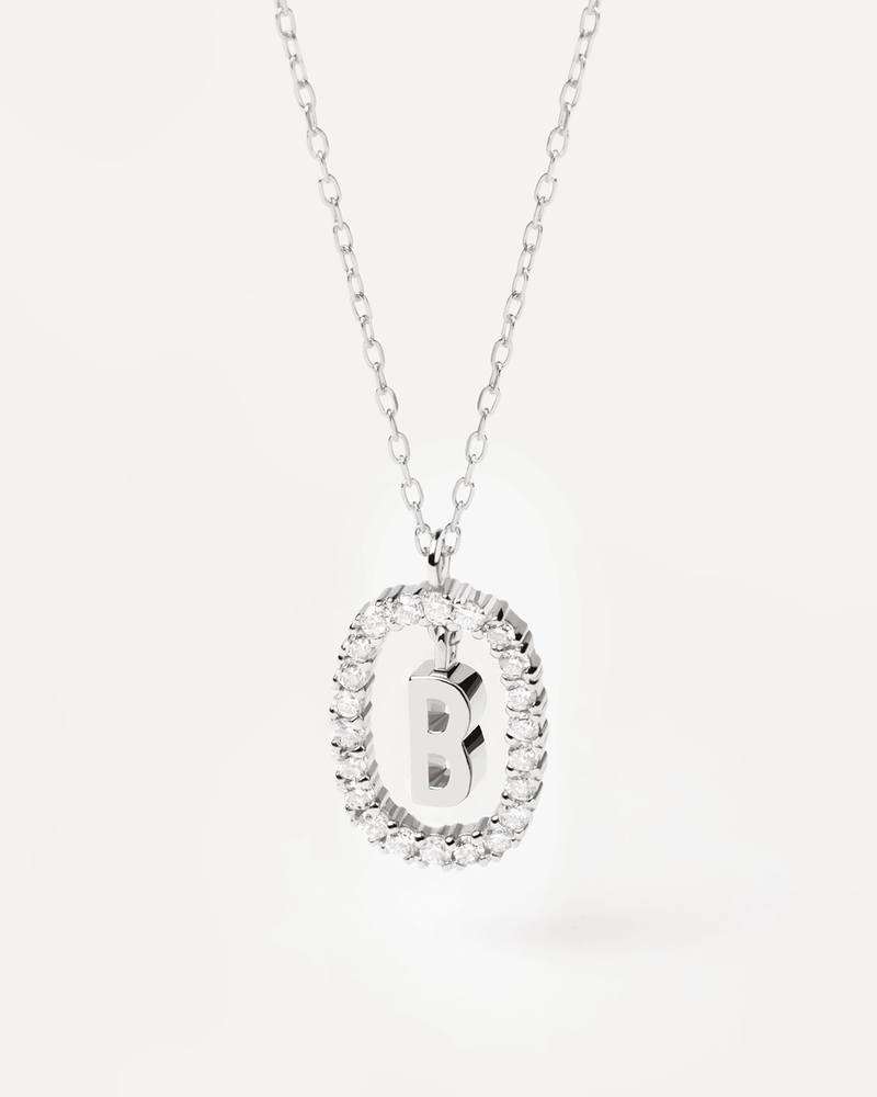 Collier en Diamants et en Or Blanc Lettre B - 
  
    Or blanc 18 carats / Placage Argent Rhodié
  
