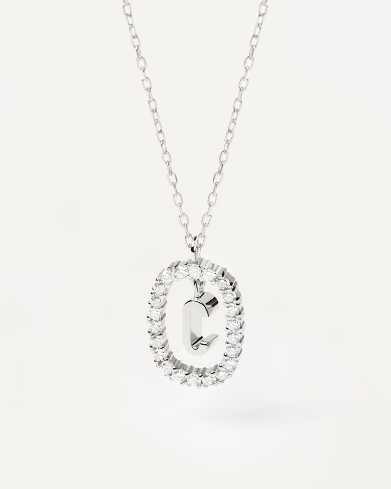 Collier en Diamants et en Or Blanc Lettre C - 
  
    Or blanc 18 carats / Placage Argent Rhodié
  
