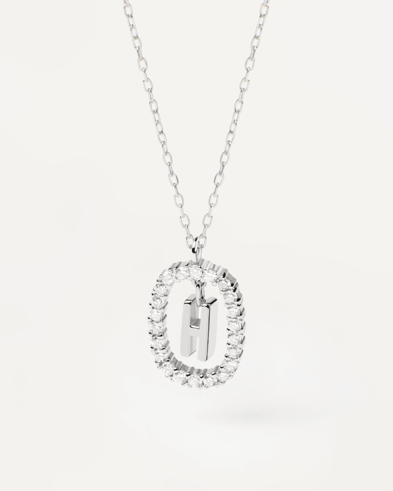 Collana in Diamanti E Oro Bianco Con Lettera H - 
  
    Oro bianco 18K / Placcatura in argento rodiato
  
