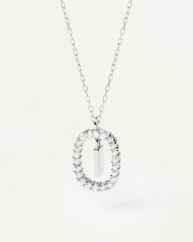 Collana in Diamanti E Oro Bianco Con Lettera I - 
  
    Oro bianco 18K / Placcatura in argento rodiato
  
