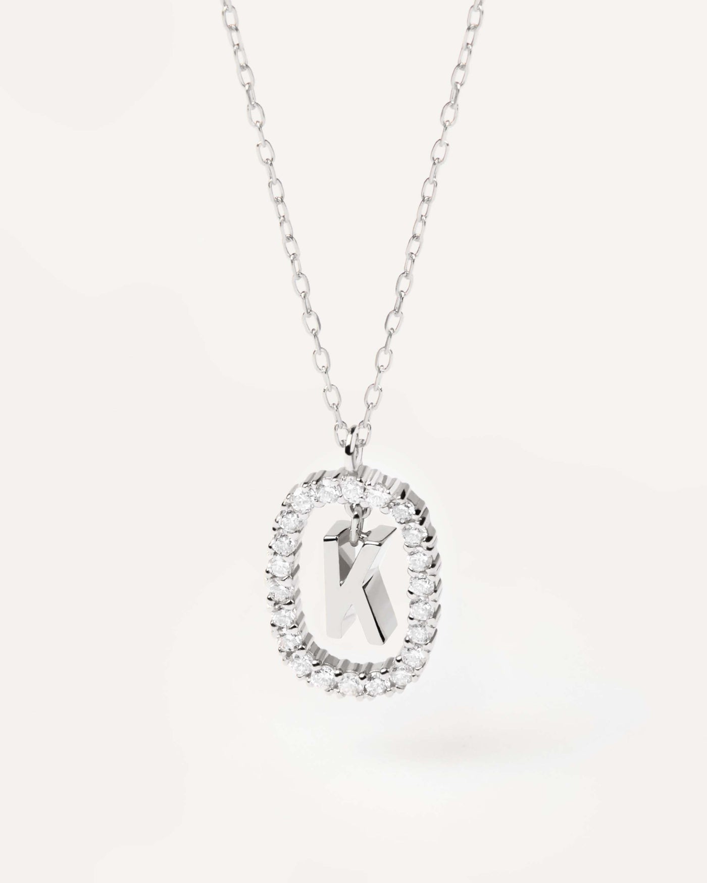 2023 Selection | Diamonds and White Gold Letter K Necklace. Initial K necklace in solid white gold, circled by 0.33 carats lab-grown diamonds. Get the latest arrival from PDPAOLA. Place your order safely and get this Best Seller. Free Shipping.