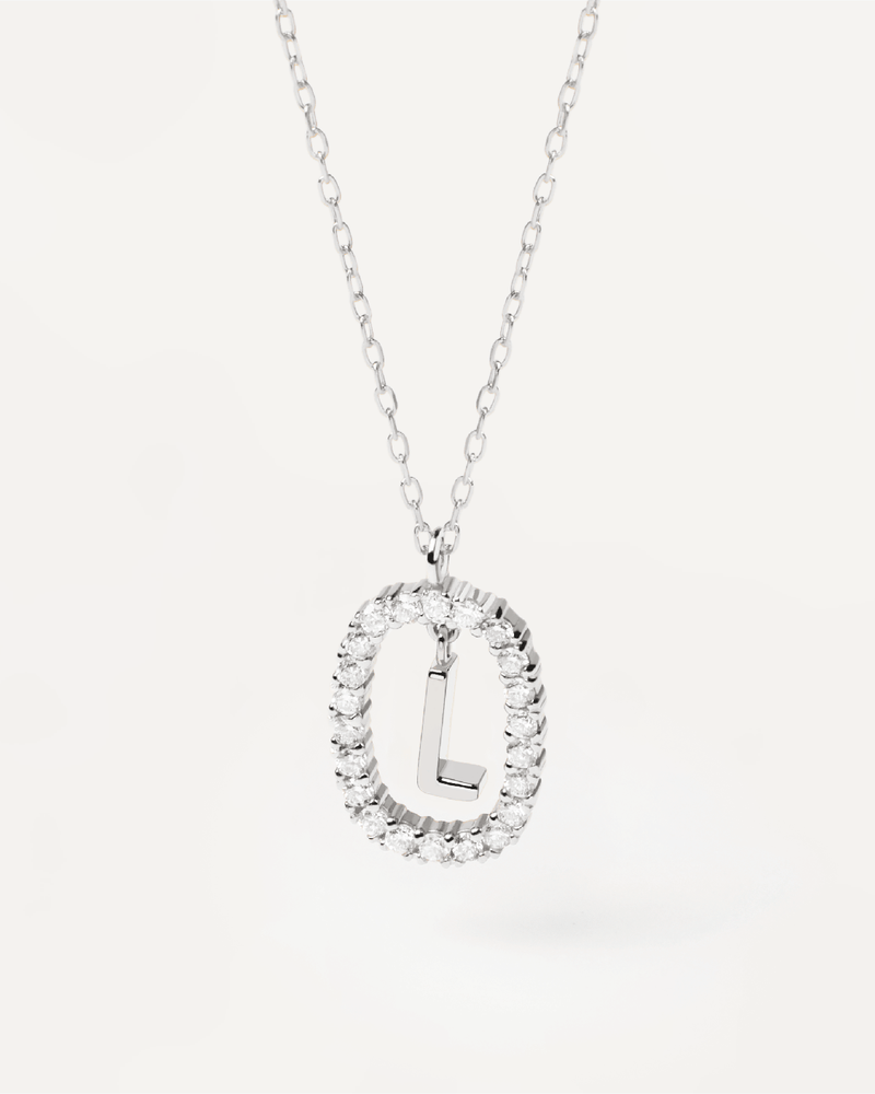 Diamonds and White Gold Letter L Necklace - 
  
    18K White gold / Rhodium silver plating
  
