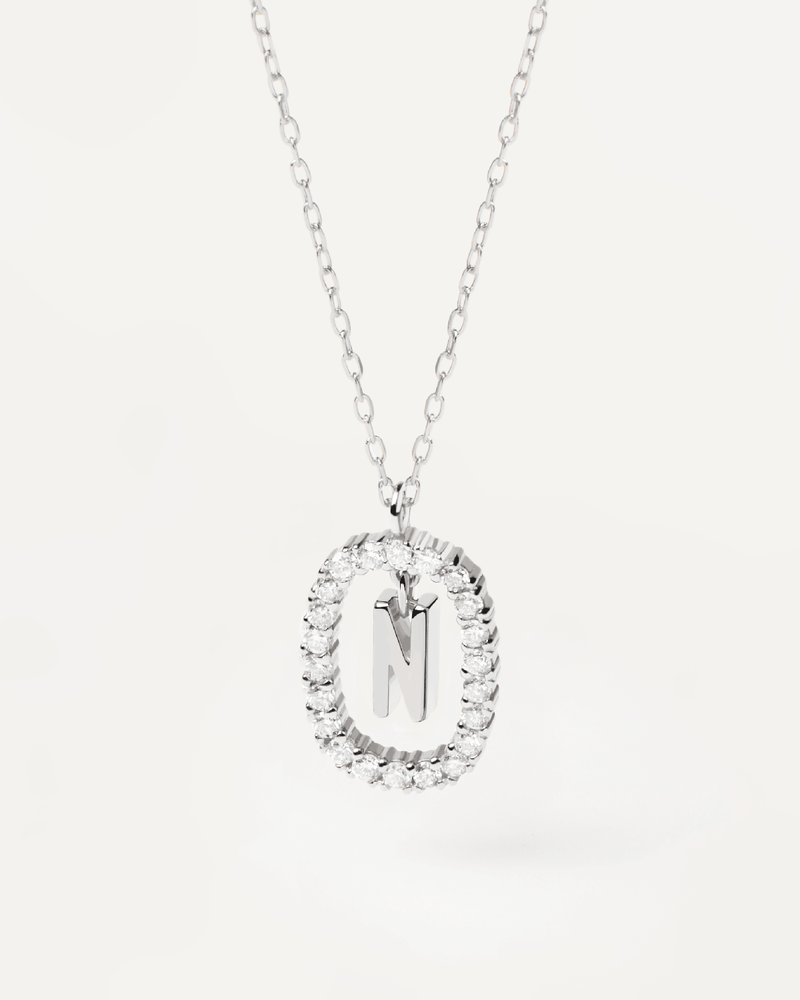Diamonds and White Gold Letter N Necklace - 
  
    18K White gold / Rhodium silver plating
  
