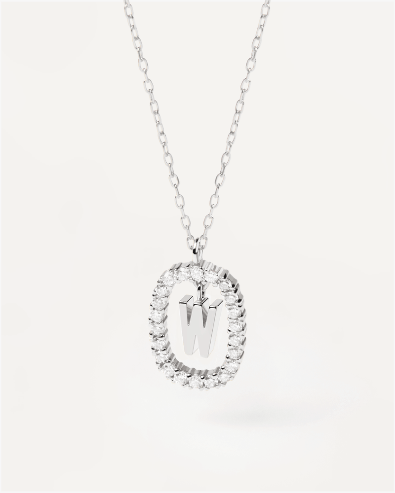 Collana in Diamanti E Oro Bianco Con Lettera W - 
  
    Oro bianco 18K / Placcatura in argento rodiato
  
