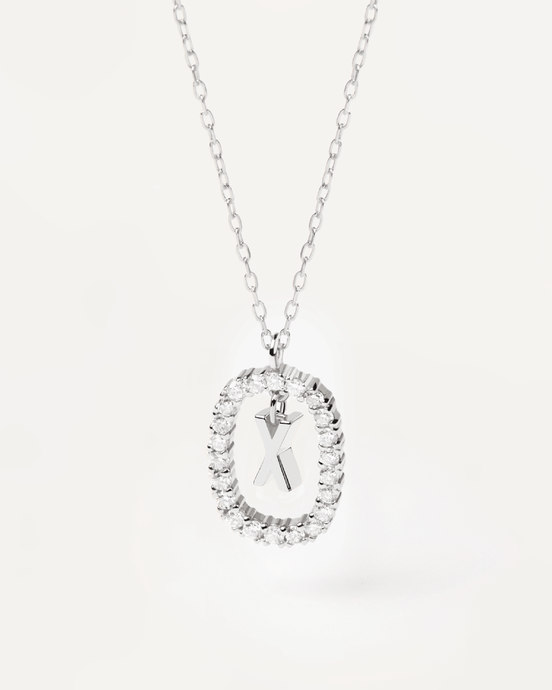 Collana in Diamanti E Oro Bianco Con Lettera X - 
  
    Oro bianco 18K / Placcatura in argento rodiato
  
