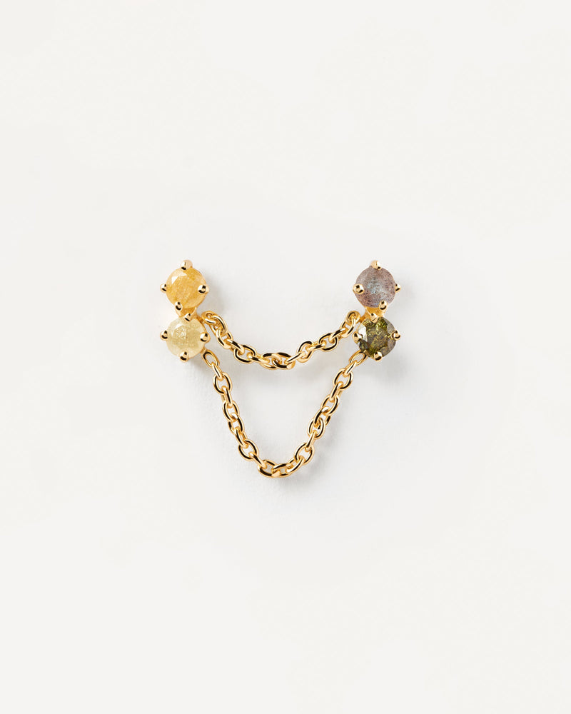 Gold-plated double stud piercing with chains