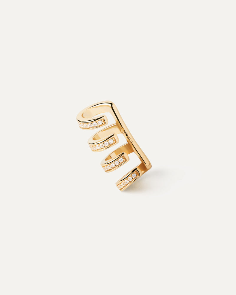 Vergoldeter kühne Vier-Band-Ear-cuff mit weißem Zirkonia