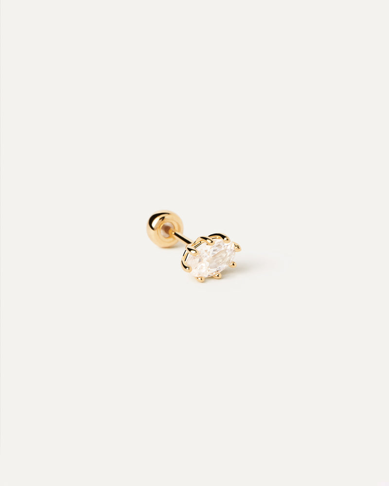 Piercing ovale per orecchio placcato oro a otto punte con zircone bianco incastonati