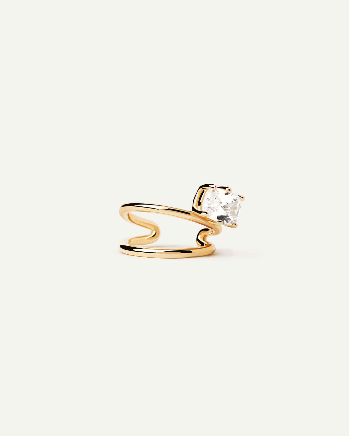 Vergoldeter doppelter Ear cuff ohne Piercing mit weißer Zirkonia im Rechteckschliff