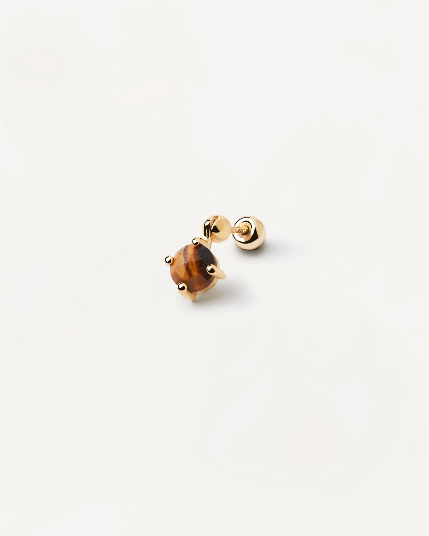 2023 Selection | Kimi Tiger Eye Single Earring. Gold-plated ear piercing with brown gemstone pendant in round cut. Get the latest arrival from PDPAOLA. Place your order safely and get this Best Seller. Free Shipping.