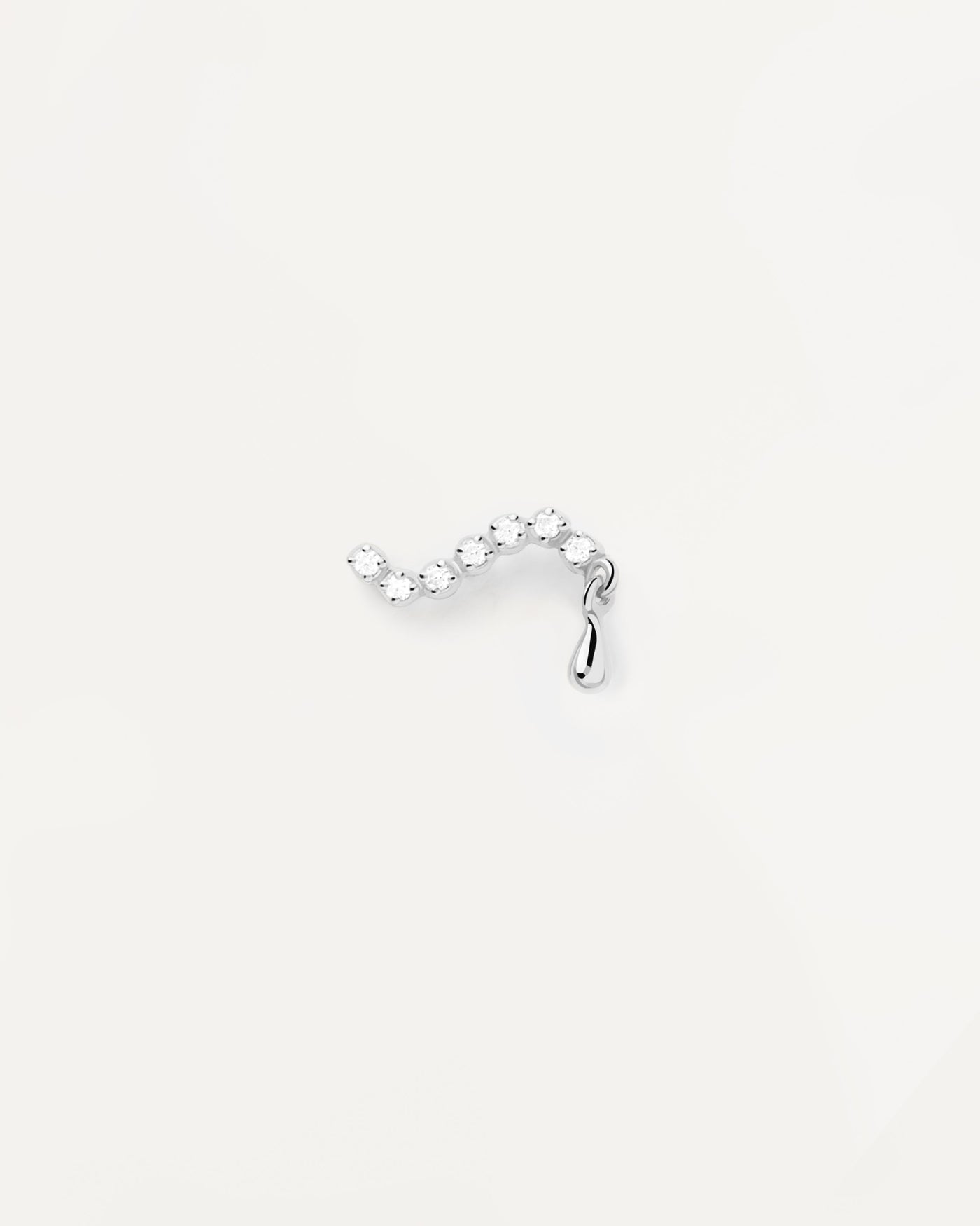 2023 Selection | Swim silver single stud Earring. Wavy ear piercing in sterling silver with white zirconia and drop pendant. Get the latest arrival from PDPAOLA. Place your order safely and get this Best Seller. Free Shipping.