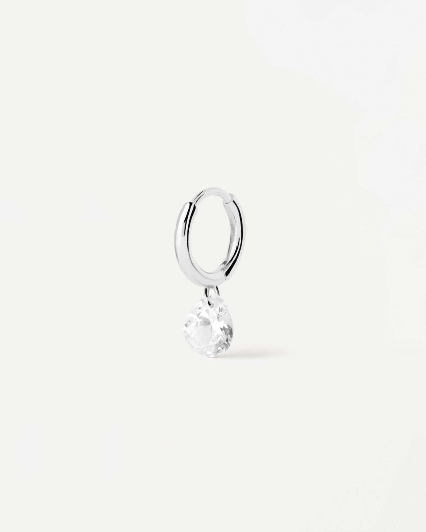 2023 Selection | Aqua silver single hoop Earring. Sterling silver ear piercing with white zirconia drop pendant. Get the latest arrival from PDPAOLA. Place your order safely and get this Best Seller. Free Shipping.