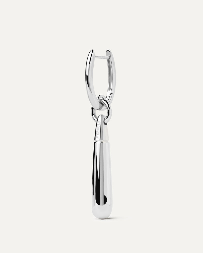 Silver single hoop with a drop pendant