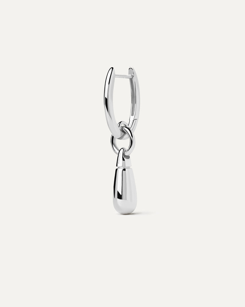 Silver single hoop with a small drop pendant