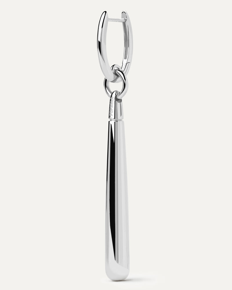Silver single hoop with a long drop pendant