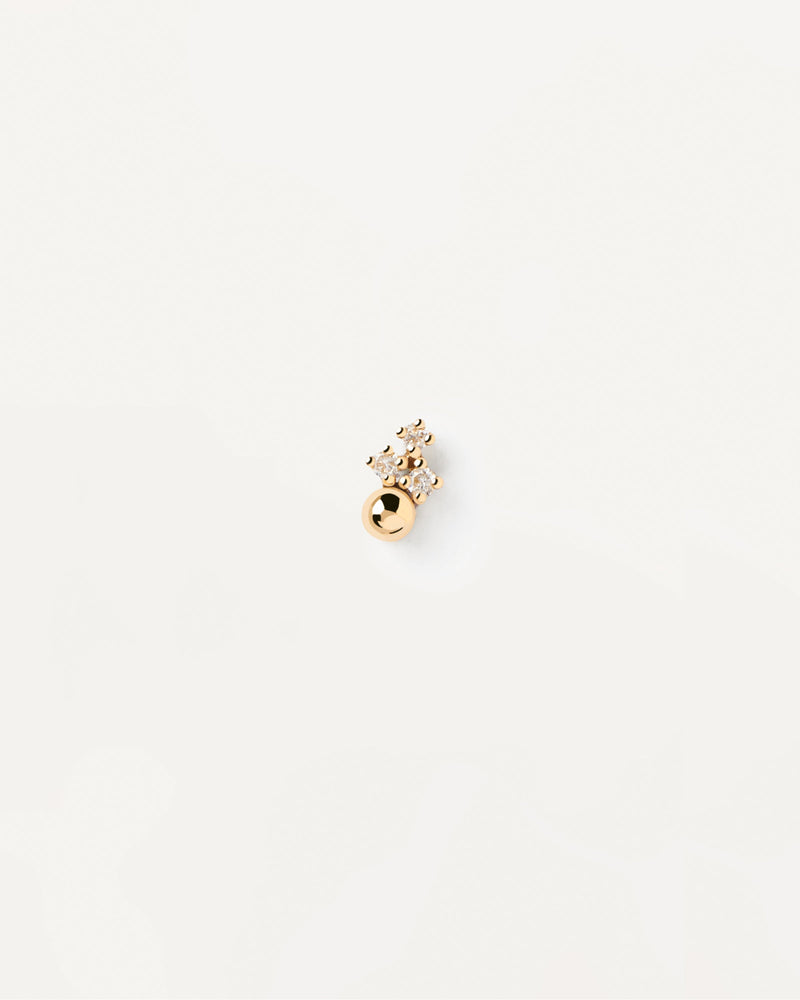 Piercing per orecchio con sfera in oro giallo massiccio e tre diamanti lab-grownda 0,01 carati