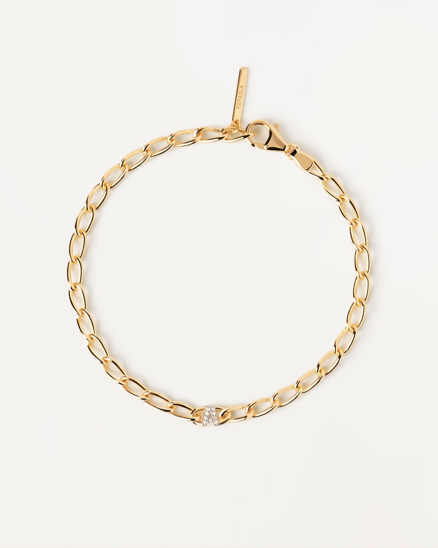 2023 Selection | Letter A Chain Bracelet. cable chain bracelet in gold-plated silver with initial A in zirconia. Get the latest arrival from PDPAOLA. Place your order safely and get this Best Seller. Free Shipping.