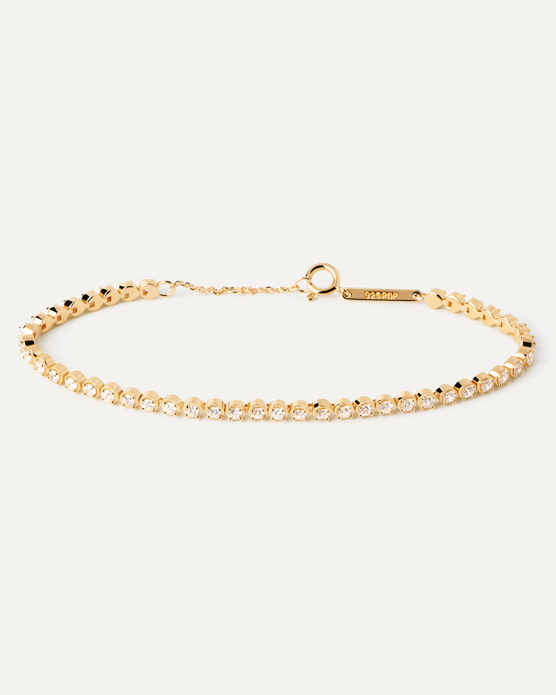 Bracciale tennis scintillante placcato oro con zirconi bianchi taglio rotondo