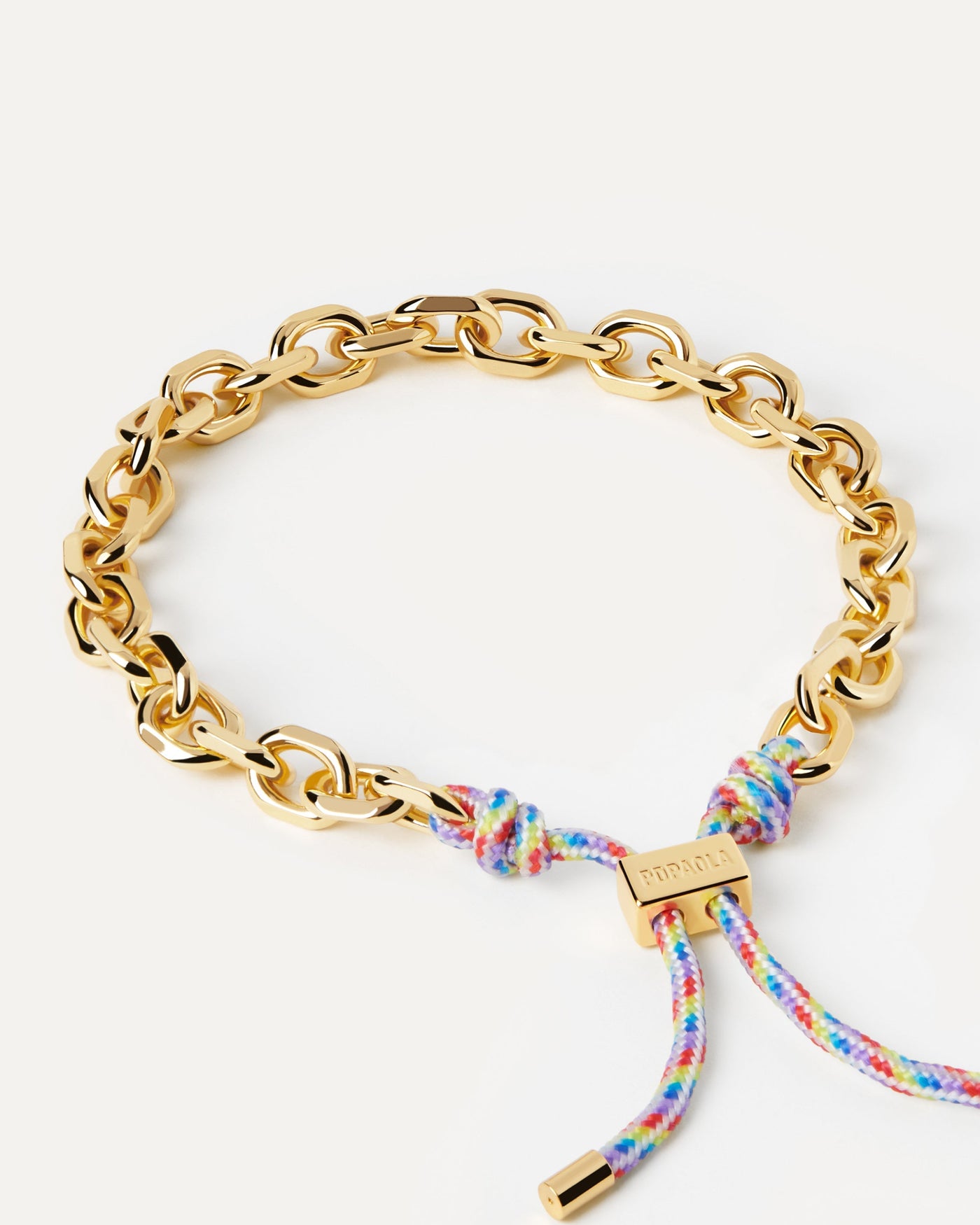 2023 Selection | Prisma Essential Rope and Chain Bracelet. Silver chain bracelet with interwined multicolor rope and adjustable sliding clasp. Get the latest arrival from PDPAOLA. Place your order safely and get this Best Seller. Free Shipping.