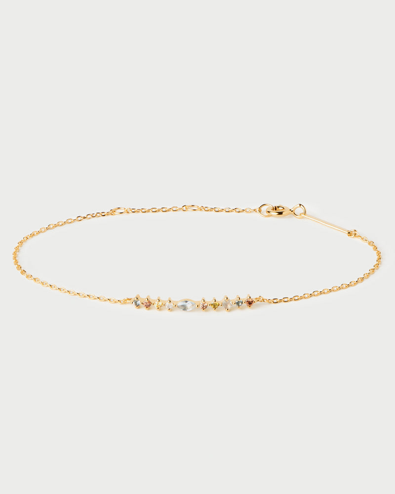 Bracciale a catena impreziositi con zirconi multicolore di dimensioni e forme diverse