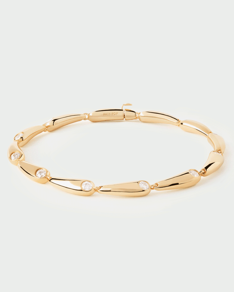Bracciale moderno con maglie a forma di goccia ornate di zirconi bianchi
