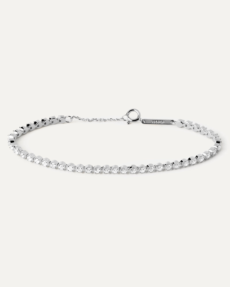 Bracciale tennis scintillante in argento con zirconi bianchi taglio rotondo