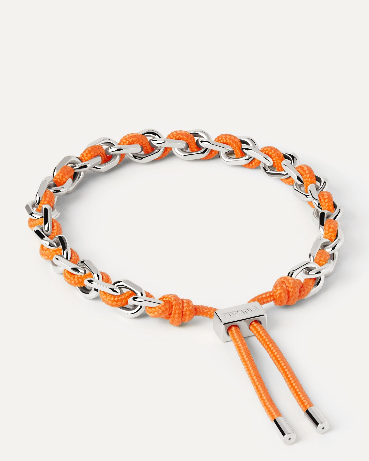 2023 Selection | Tangerine Rope and Chain Silver Bracelet. Silver chain bracelet with an orange rope adjustable sliding clasp. Get the latest arrival from PDPAOLA. Place your order safely and get this Best Seller. Free Shipping.