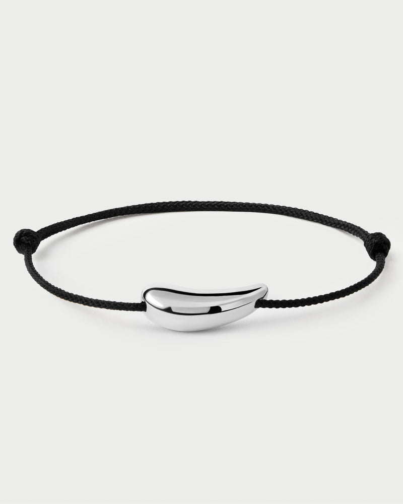 Bracciale regolabile in corda nero con motivo a goccia in argento