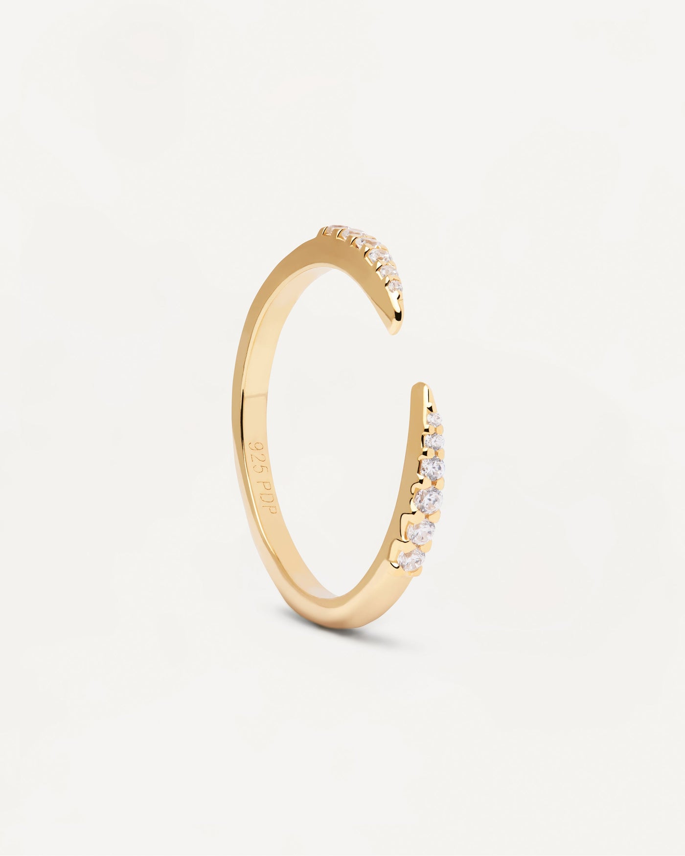 2023 Selection | Stare Ring. Unclosed ring in gold-plated silver with dainty zirconia. Get the latest arrival from PDPAOLA. Place your order safely and get this Best Seller. Free Shipping.