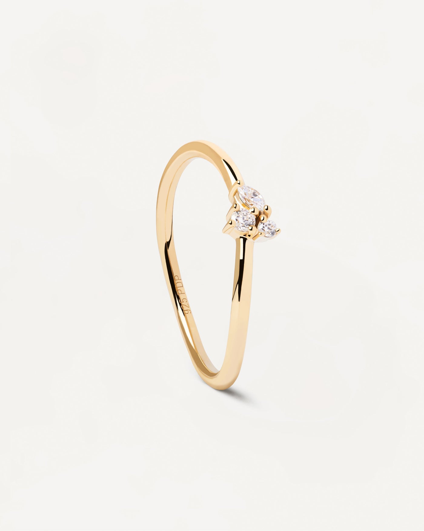 2023 Selection | Lua Ring. Gold-plated silver ring with dainty white crystals. Get the latest arrival from PDPAOLA. Place your order safely and get this Best Seller. Free Shipping.