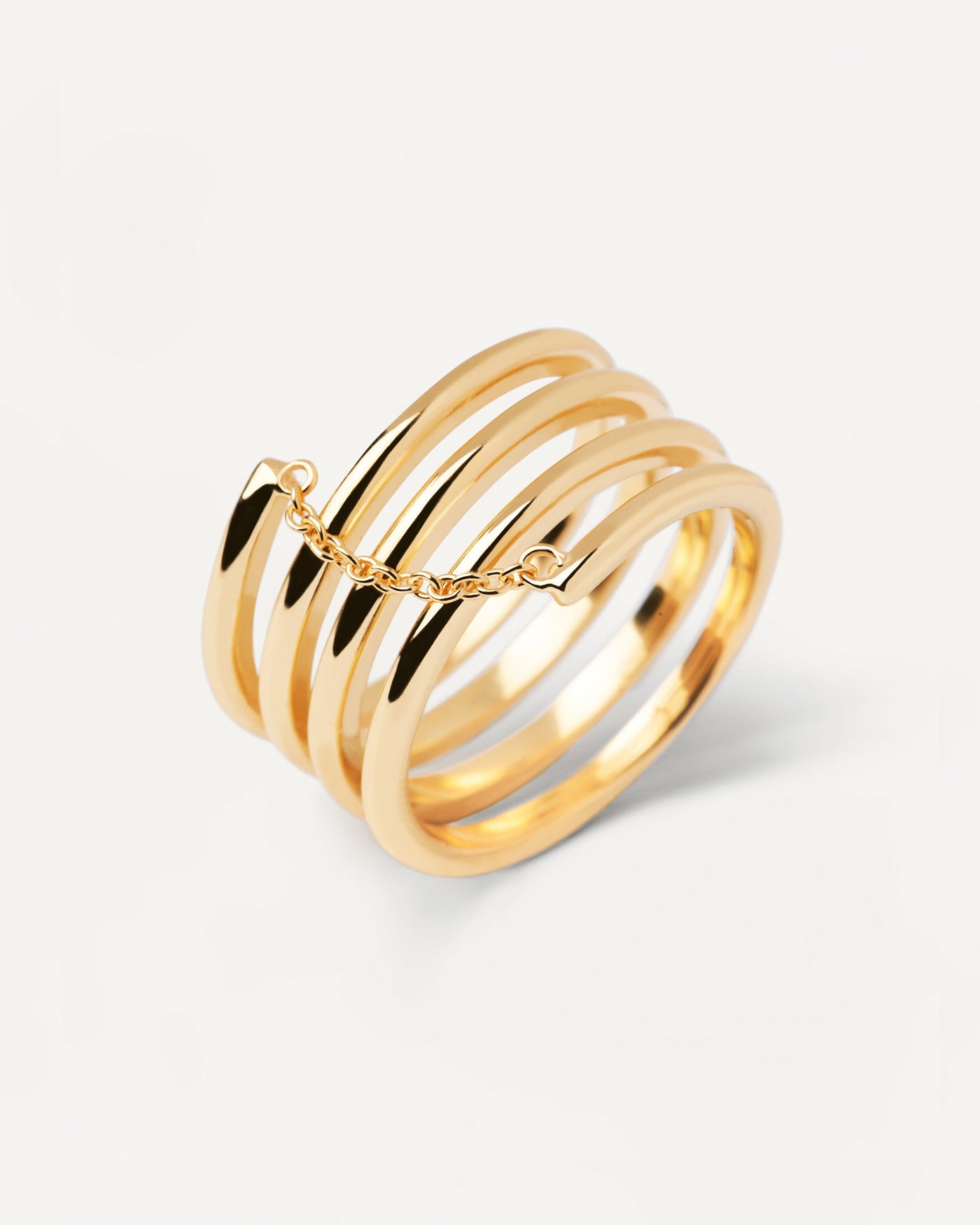 2023 Selection | Spring Ring. Endless spiral ring with dainty chain in gold-plated silver. Get the latest arrival from PDPAOLA. Place your order safely and get this Best Seller. Free Shipping.