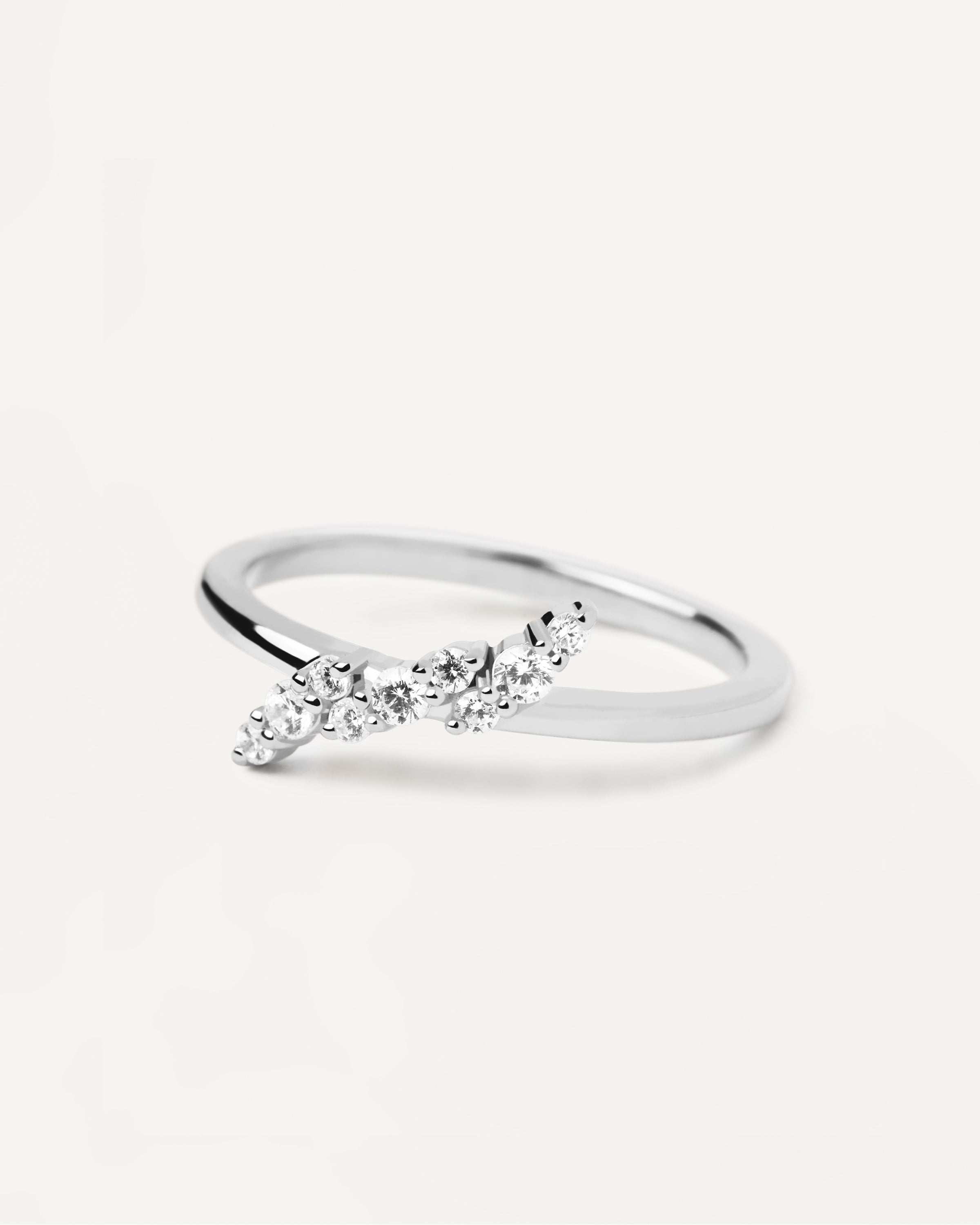 Basic sterling silver ring with small white crystals Natura Silver Ring PDPAOLA