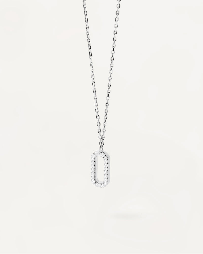 Octogon silver pendant necklace with white zirconia