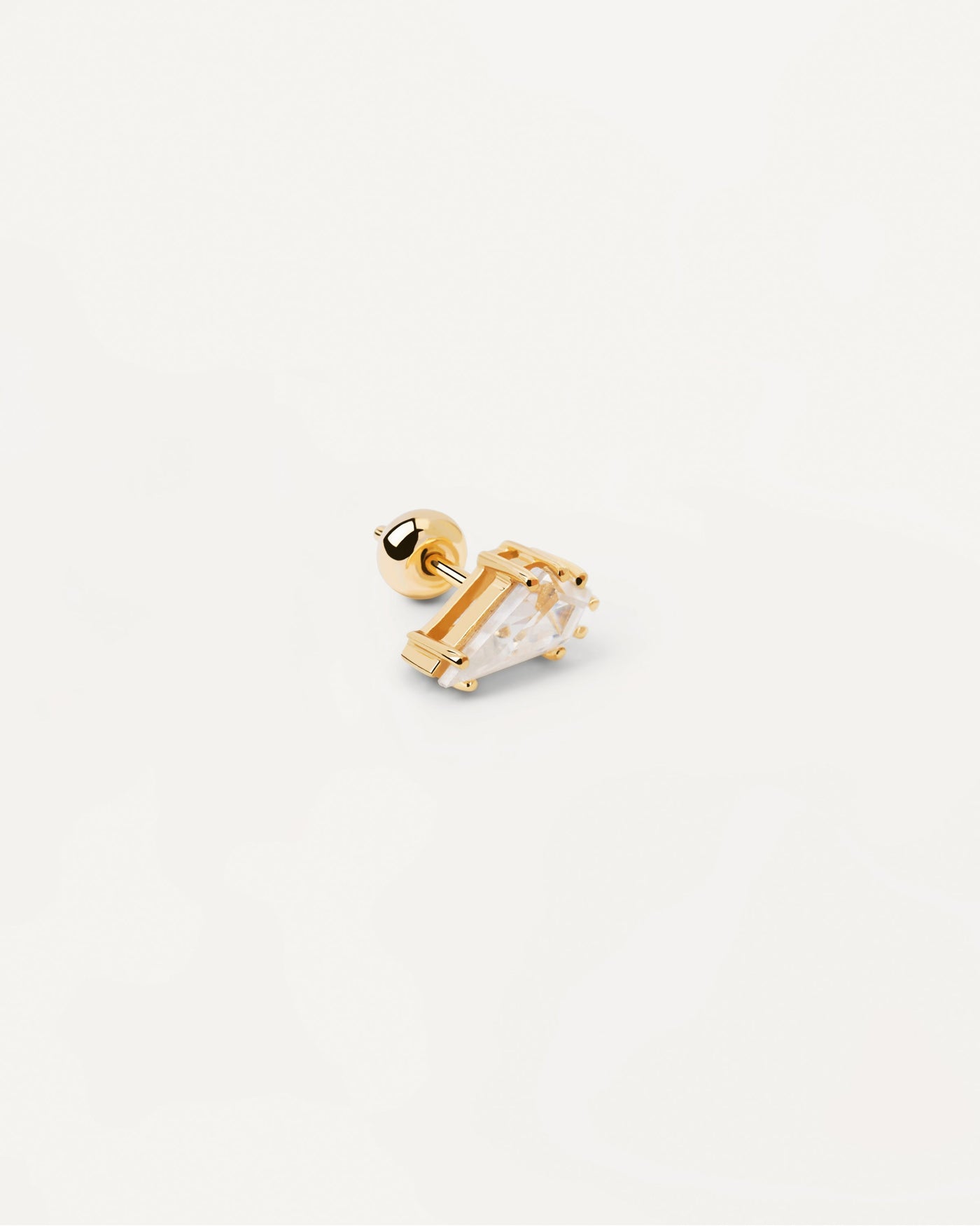 2023 Selection | Noa Single Earring. Gold-plated ear piercing with drop shaped white zirconia. Get the latest arrival from PDPAOLA. Place your order safely and get this Best Seller. Free Shipping.