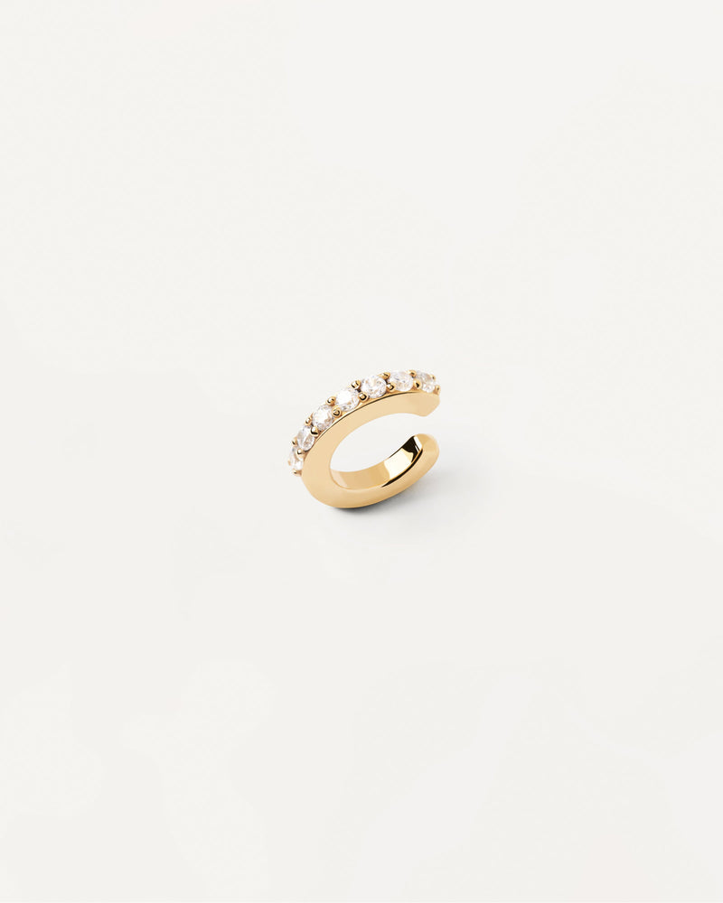 Simple gold-plated silver ear cuff set with white zirconia