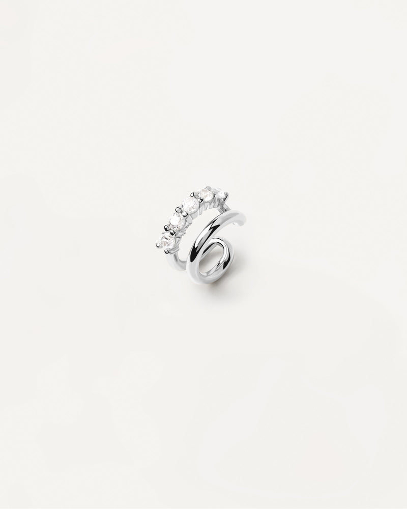 Double sterling silver ear cuff set with white zirconia