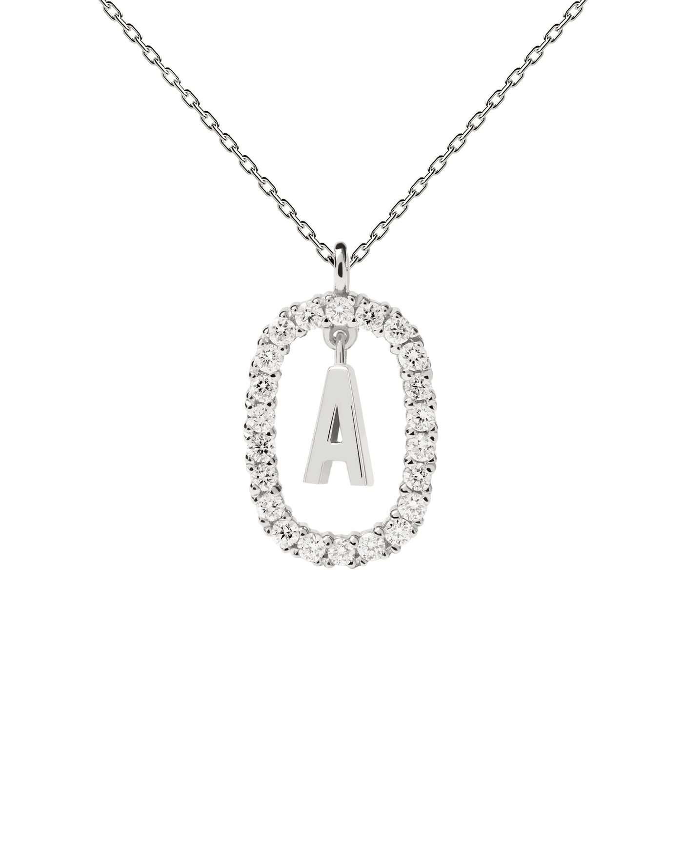 Collar de Diamantes Y Oro Blanco Letra A - 
  
    Oro Blanco 18K / Baño de rodio en plata
  
