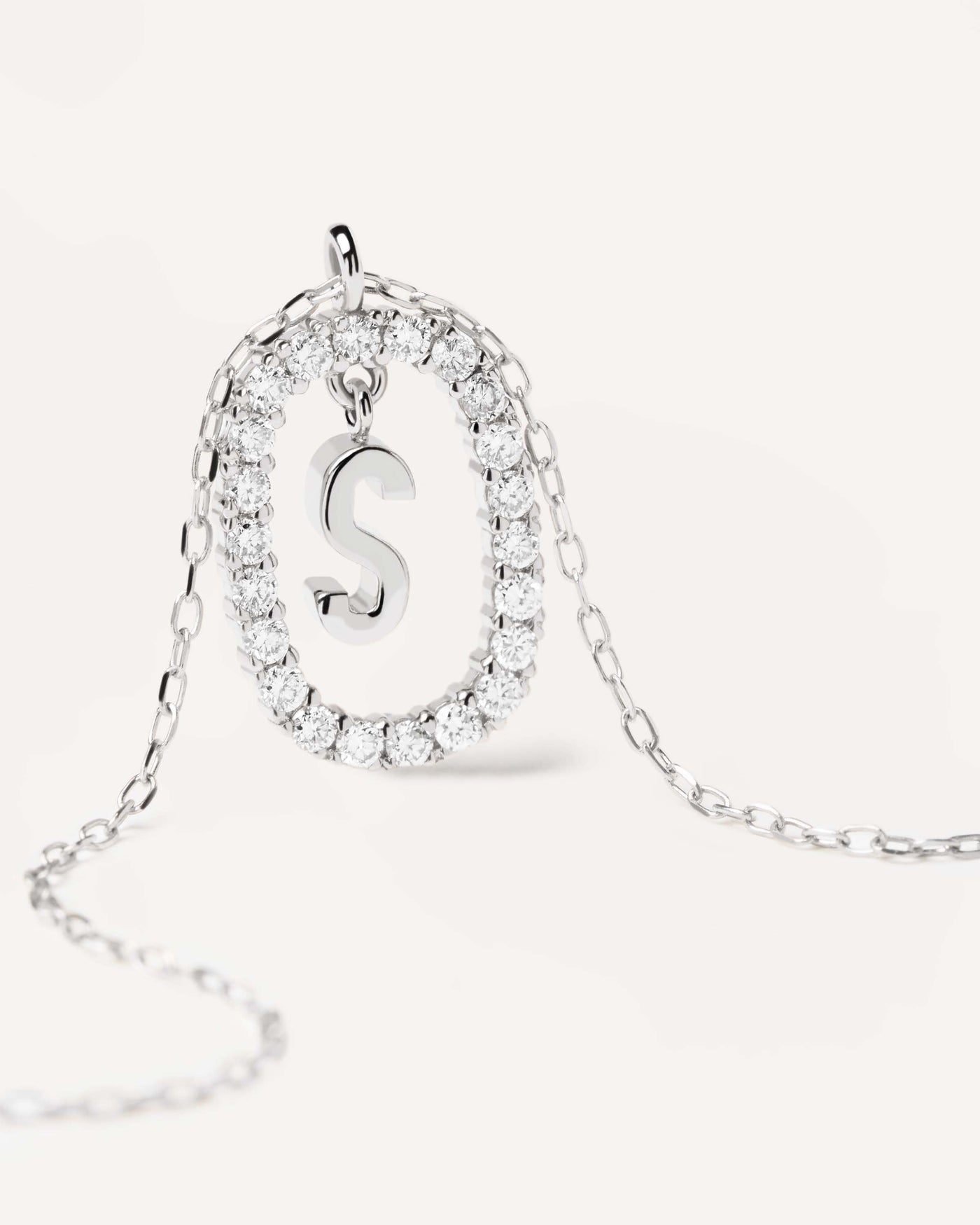 Diamonds and White Gold Letter S Necklace - 
  
    18K White gold / Rhodium silver plating
  
